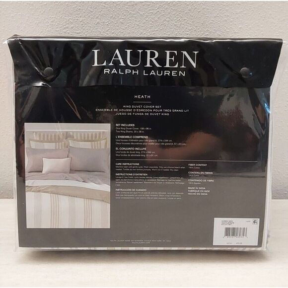 Ralph Lauren HEATH STRIPE Hemp 100% Cotton King Duvet Cover Set Bedding - Picture 8 of 11